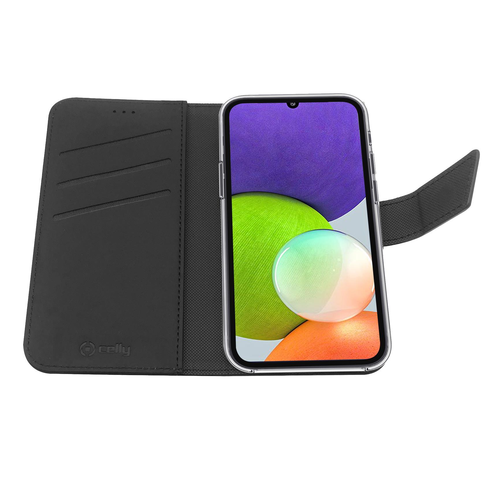 Celly Wally - Flip cover per cellulare - similpelle - nero - per Samsung Galaxy A22