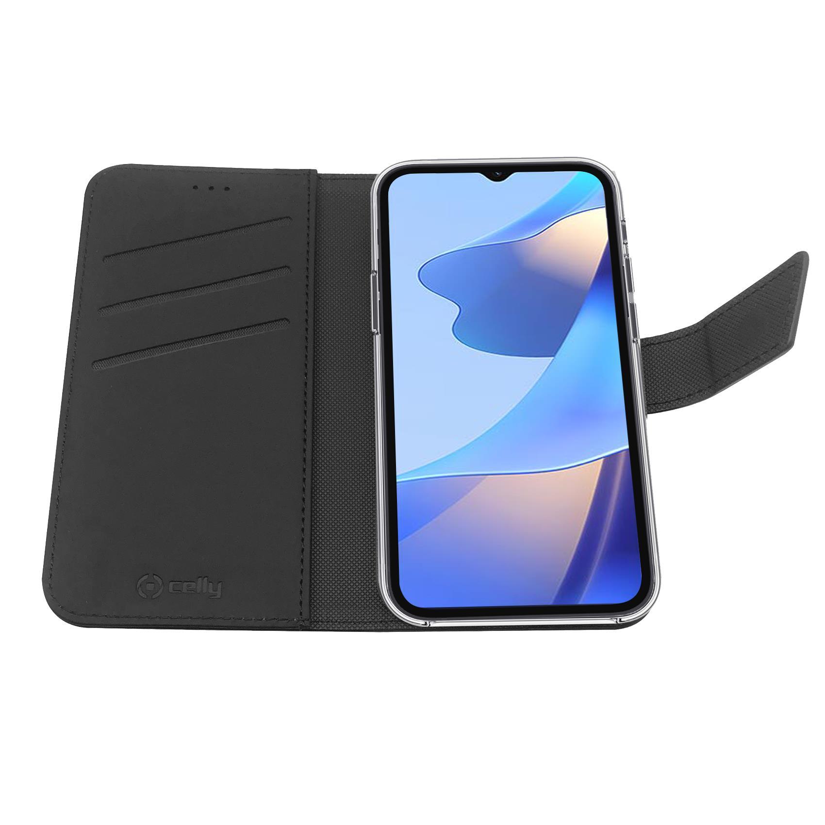 Celly Wally - Flip cover per cellulare - similpelle - nero - per OPPO A16, A16s