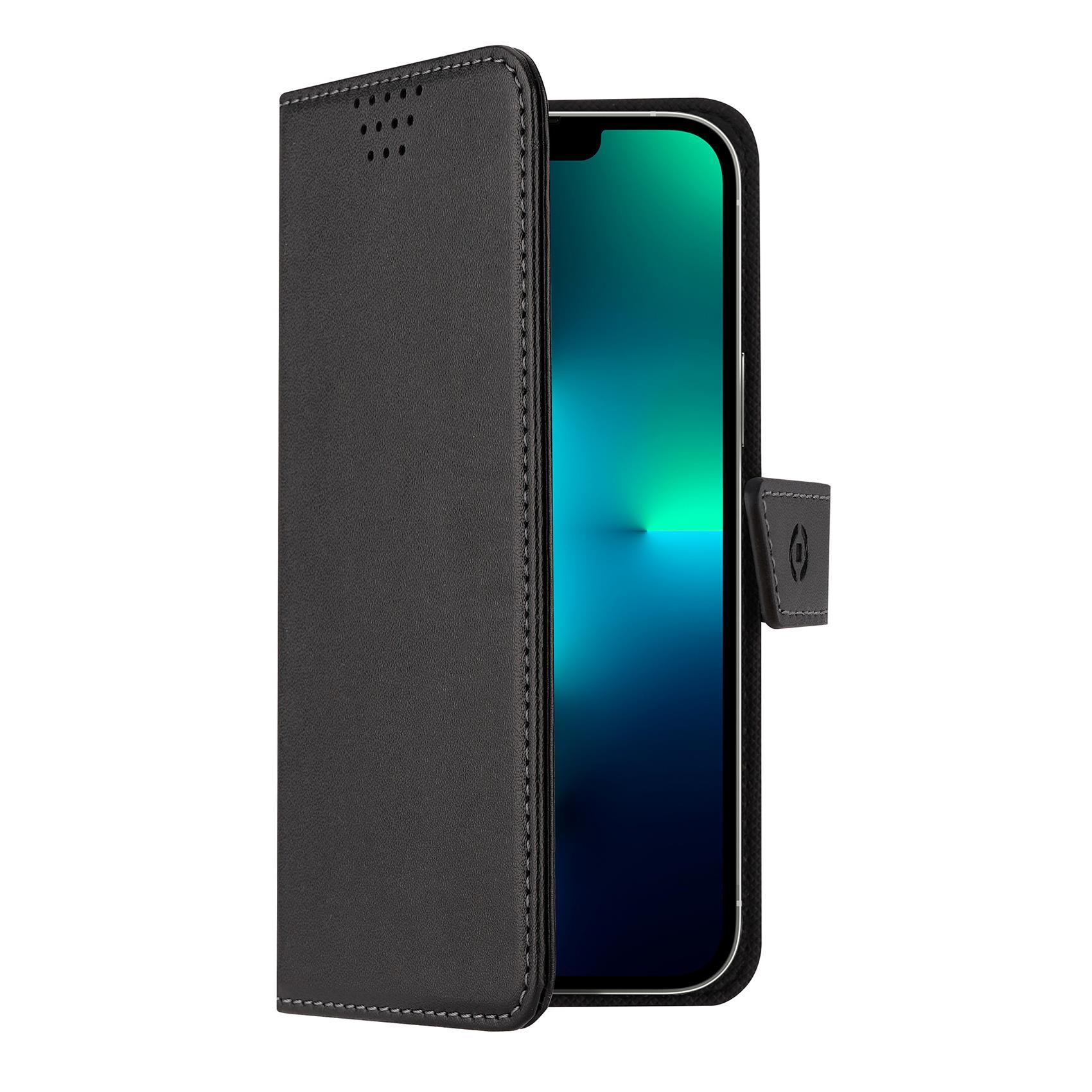Celly Wallymag - Flip cover per cellulare - compatibile MagSafe - plastica, similpelle - nero - per Apple iPhone 13
