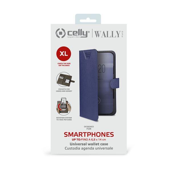 Celly Wally One XL - Flip cover per cellulare - ecopelle - blu - 4.5" - 5"