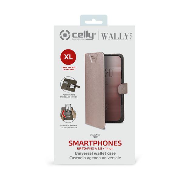 Celly Wally One XL - Flip cover per cellulare - ecopelle - rosa - 4.5" - 5"