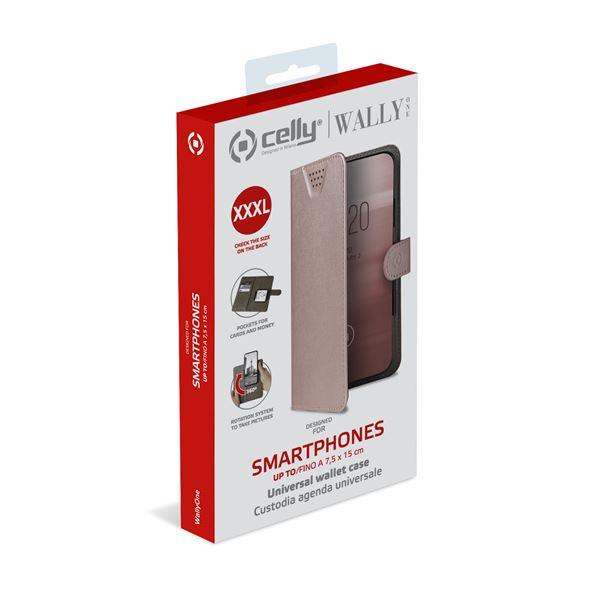 Celly Wally One XXXL - Flip cover per cellulare - ecopelle - rosa - 5.5" - 6.5"