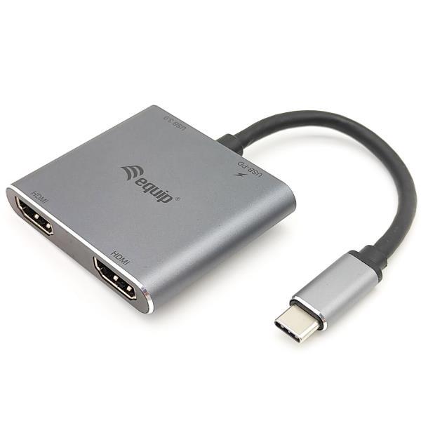 EQUIP ADATTATORE 4 IN 1 MST INGRESSO USB-C USCITE 2 x HDMI FEMMINA 4K/30Hz - 1 USB-A 3.2 GEN 2 -1 USB-C PD 3.0 100 W