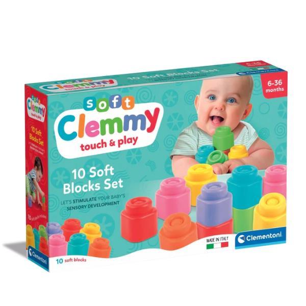 CLEMENTONI SOFT CLEMMY 10 MATTONCINI IN GOMMA GIOCO SENSORIALE IMPILABILI