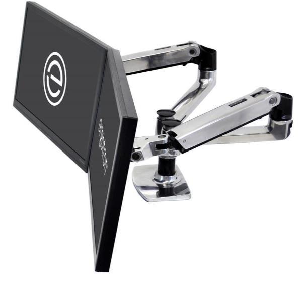 Ergotron LX Dual Side-by-Side Arm - Kit montaggio (morsetto per montaggio su scrivania, montatura con anello di tenuta, asta, 2 bracci snodati, 2 staffe di prolunga, staffa a T, base) - Tecnologia brevettata Constant Force - per 2 display LCD - Alluminio,