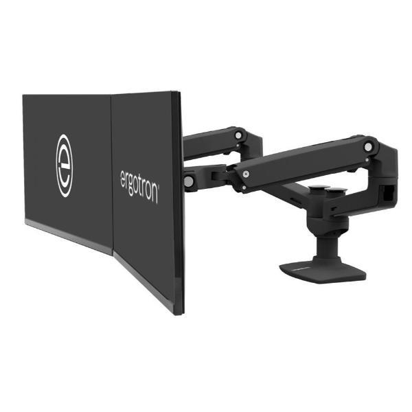 Ergotron LX Dual Side-by-Side Arm - Kit montaggio (morsetto per montaggio su scrivania, montatura con anello di tenuta, asta, 2 bracci snodati, staffa a T) - Tecnologia brevettata Constant Force - per 2 display LCD - Alluminio, acciaio - nero opaco - dime