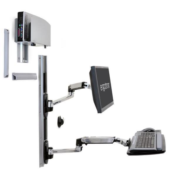 Ergotron LX Wall Mount System - Kit montaggio (braccio per montaggio a muro, supporto per mouse, 2 copribinario, braccio per tastiera, 2 canaline per i cavi, poggiapolso, binario a parete 10", binario a parete 34", distanziatore CPU, kit di staffe per mon