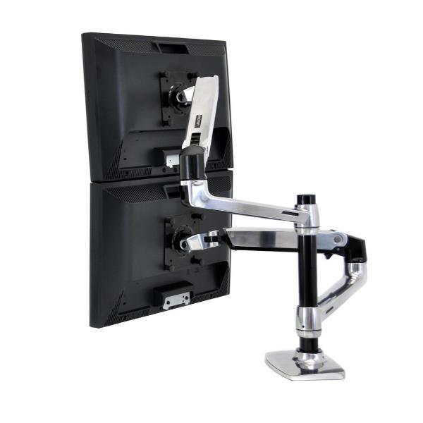 Ergotron LX - Kit montaggio (morsetto per montaggio su scrivania, montatura con anello di tenuta, asta, 2 bracci snodati, 2 staffe di prolunga, vassoio per notebook) - per 2 schermi LCD o schermo LCD e notebook - alluminio lucidato - dimensione schermo: f