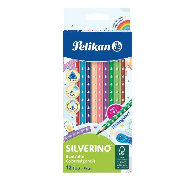 PELIKAN SILVERINO MATITA IN GRAFITE MINA 3 mm HB FUSTO TRIANGOLARE COLORI ASSORTITI CONF 12 Pz.