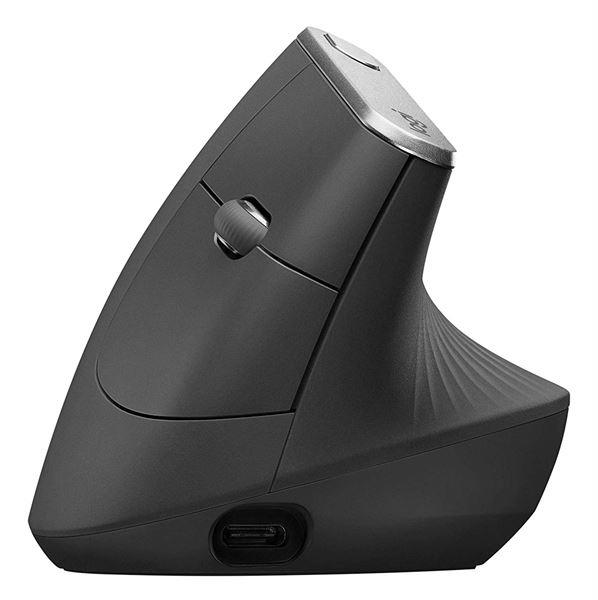 Logitech MX Vertical - Mouse verticale - ergonomico - ottica - 6 pulsanti - senza fili, cablato - Bluetooth, 2.4 GHz - ricevitore wireless USB - grafite