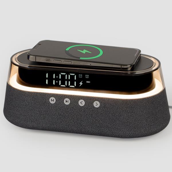 DUDUU RADIO MULTIFUNZIONE 5 IN 1 LAMPADA A LUCI LED RGB, RADIO, OROLOGIO, CASSA BLUETOOTH E RICARICA WIRELESS GRIGIO SCURO