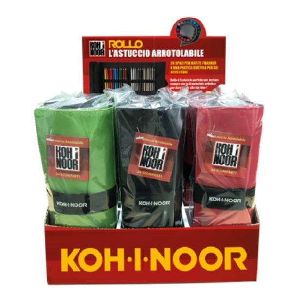 KOH-I-NOOR ROLLO ESPOSITORE ASTUCCI ARROTOLABILI 24 POSTI PIU' BUSTINA PORTAPENNE CON CERNIERA COLORI ASSORTITI CONF 12 Pz.