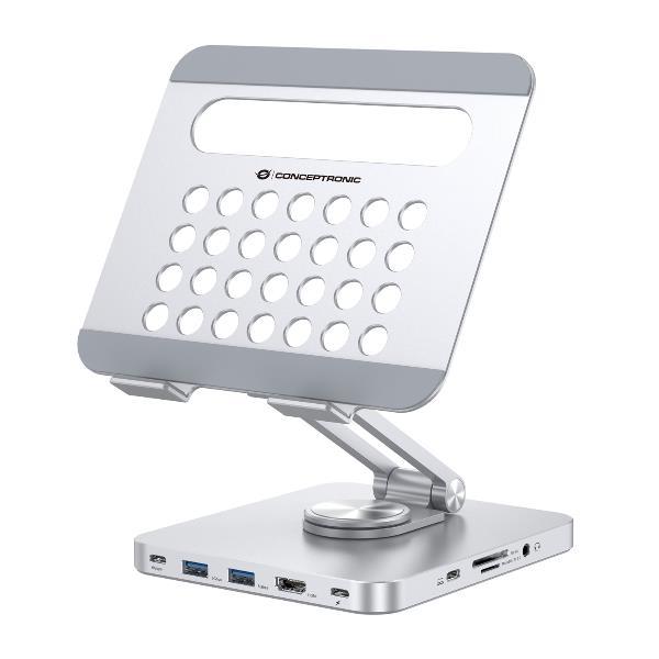 Conceptronic DONN26G, Supporto multimediale, Argento, Alluminio, Tablet, 100 W, MicroSD (TransFlash), SD, SDHC, SDXC