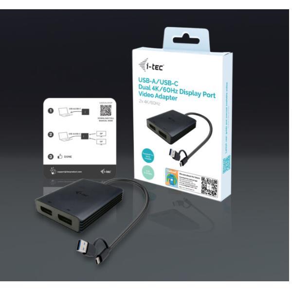 I-TEC USB-A/USB-C DUAL 4K DP VIDEO ADAPT.