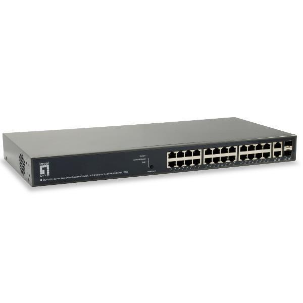 LevelOne GEP-2651 - Switch - intelligente - 24 x 10/100/1000 (PoE+) + 2 x combo Gigabit SFP - montabile su rack - PoE+ (185 W)