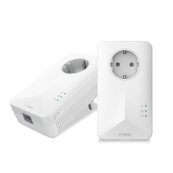 STRONG POWERLINE 1000 V2 DUO KIT 2 POWERLINE 1000 Mbit/s RETE ELETTRICA CON PRESA DI CORRENTE SUPPLEMENTARE FILTRO ANTIRUMORE BIANCO