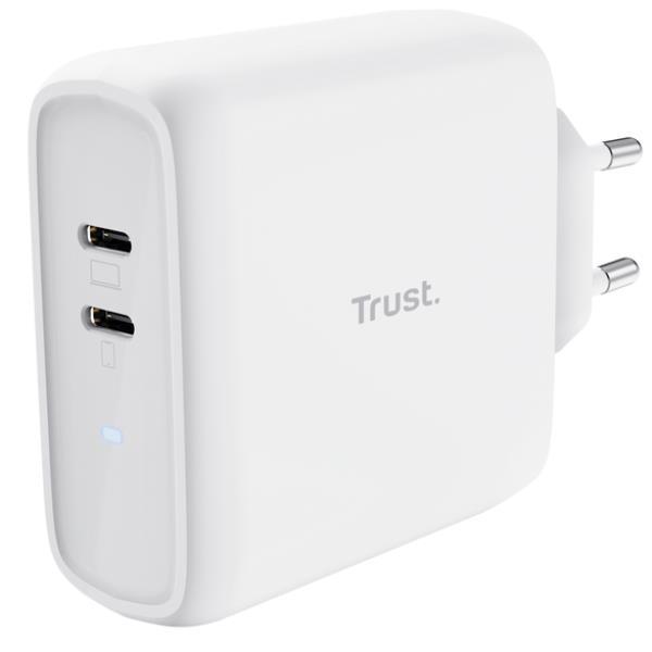 Trust Maxo - Alimentatore - 65 Watt - 3 A - PD 3.0 - 2 connettori di uscita (24 pin USB-C) - bianco