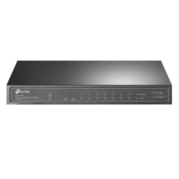 TP-Link TL-SG1210P - Switch - unmanaged - 8 x 10/100/1000 (PoE+) + 1 x 10/100/1000 (uplink) + 1 x Gigabit SFP (uplink) - desktop - PoE+ (63 W)