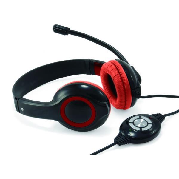 Conceptronic CCHATSTARU2R - Cuffie con microfono - over ear - cablato - USB - nero, rosso