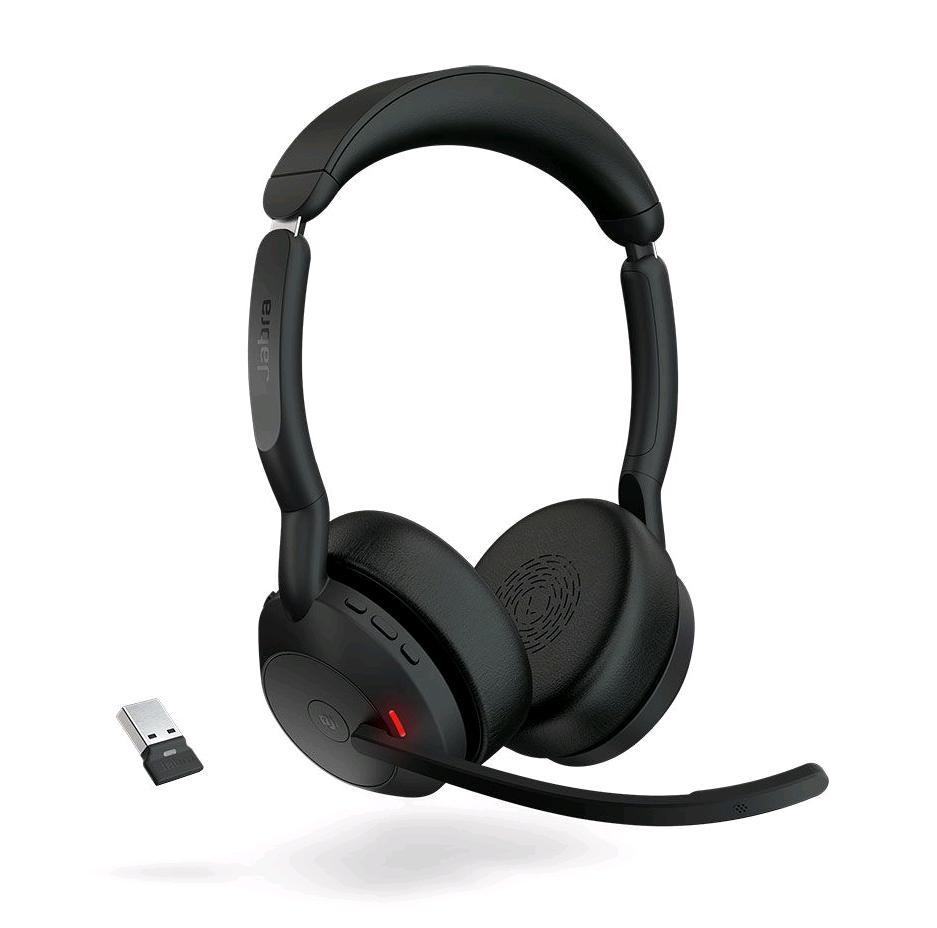 Jabra Evolve2 55 UC Stereo - Cuffie con microfono - on-ear - Bluetooth - senza fili - eliminazione rumore attivata - USB-A - nero - Ottimizzato per UC