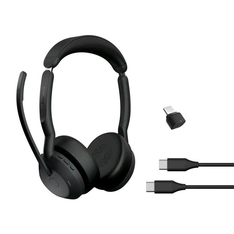 Jabra Evolve2 55 MS Stereo - Cuffie con microfono - on-ear - Bluetooth - senza fili - eliminazione rumore attivata - USB-C - nero - Zoom Certificato, Cisco Webex Certified, Certificato Alcatel-Lucent, Certificato Avaya, Certificato Unify, Certificato MFi,