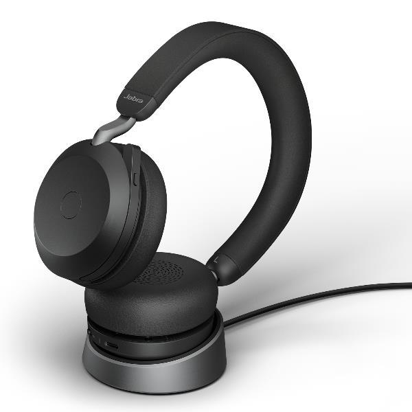 Jabra Evolve2 75 - Cuffie con microfono - on-ear - Bluetooth - senza fili, cablato - eliminazione rumore attivata - USB-A - isolamento dal rumore - nero - con supporto di ricarica - Certificato per i team Microsoft