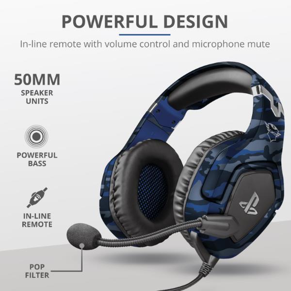 TRUST GXT 488 FORZE CUFFIE CON MICROFONO GAMING LICENZA PS4 JACK 3,5MM MIMETICO BLU