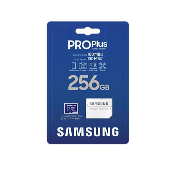 Samsung PRO Plus MB-MD256SA - Scheda di memoria flash (adattatore da microSDXC a SD in dotazione) - 256 GB - A2 / Video Class V30 / UHS-I U3 - UHS-I microSDXC - blu