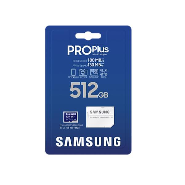 Samsung PRO Plus MB-MD512SA - Scheda di memoria flash (adattatore da microSDXC a SD in dotazione) - 512 GB - A2 / Video Class V30 / UHS-I U3 - UHS-I microSDXC - blu