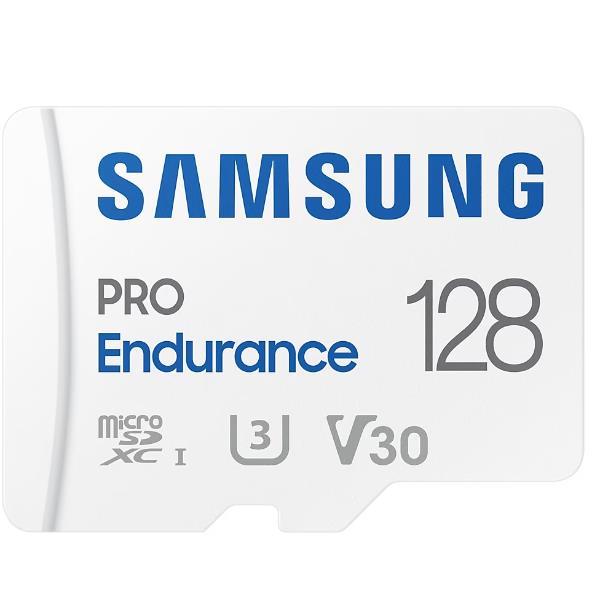 Samsung PRO Endurance MB-MJ128KA - Scheda di memoria flash (adattatore da microSDXC a SD in dotazione) - 128 GB - Video Class V30 / UHS-I U3 / Class10 - UHS-I microSDXC - bianco
