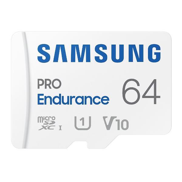 Samsung PRO Endurance MB-MJ64KA - Scheda di memoria flash (adattatore da microSDXC a SD in dotazione) - 64 GB - Video Class V10 / UHS-I U1 / Class10 - UHS-I microSDXC - bianco
