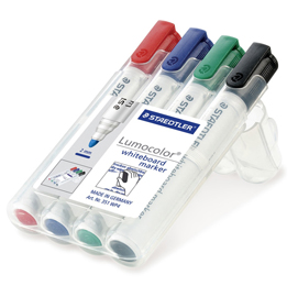 STAEDTLER Lumocolor - Marcatore - per vetro, lavagna bianca, porcellana - nero, rosso, blu, verde - 2-5 mm (pacchetto di 4)