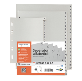 Separatore alfabetico A/Z Record R - PP - 24,5 x 30 cm - A4 maxi - grigio - Sei Rota