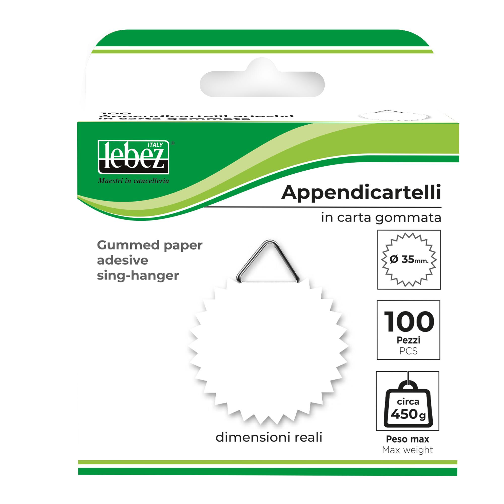 LEBEZ APPENDICARTELLI ADESIVI GOMMATI IN CARTONE METALLO DIAMETRO 3.5 CM COLORI ASSORTITI CONF 100 Pz.