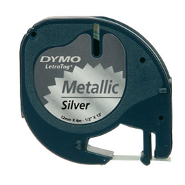 Nastro Letratag 912080 - 12 mm x 4 mt - metallo - argento - Dymo