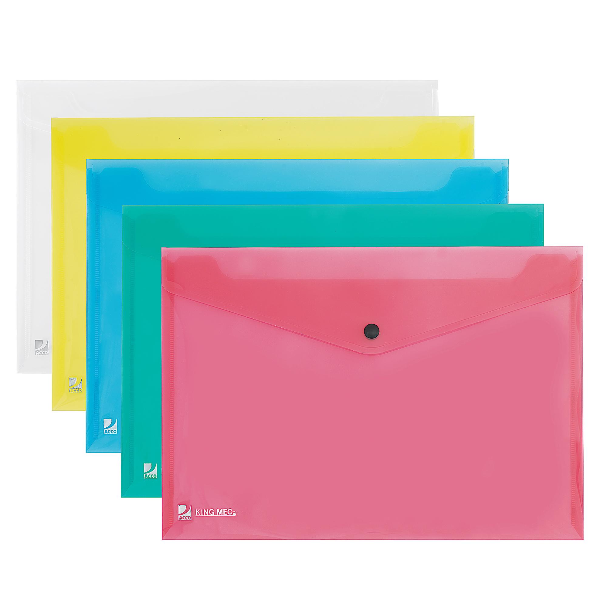 Busta con bottone Pull in polipropilene trasparente colori assortiti (conf.5)