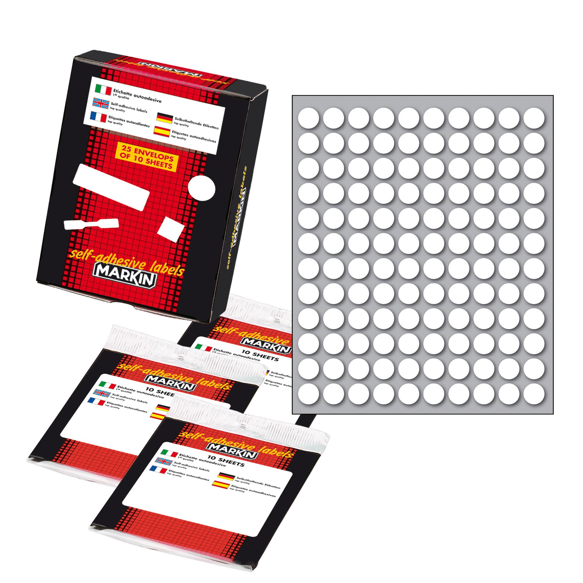 Etichette adesive tonde - in carta - permanenti - diametro 10 mm - 120 et/fg - 10 fogli - bianco - Markin