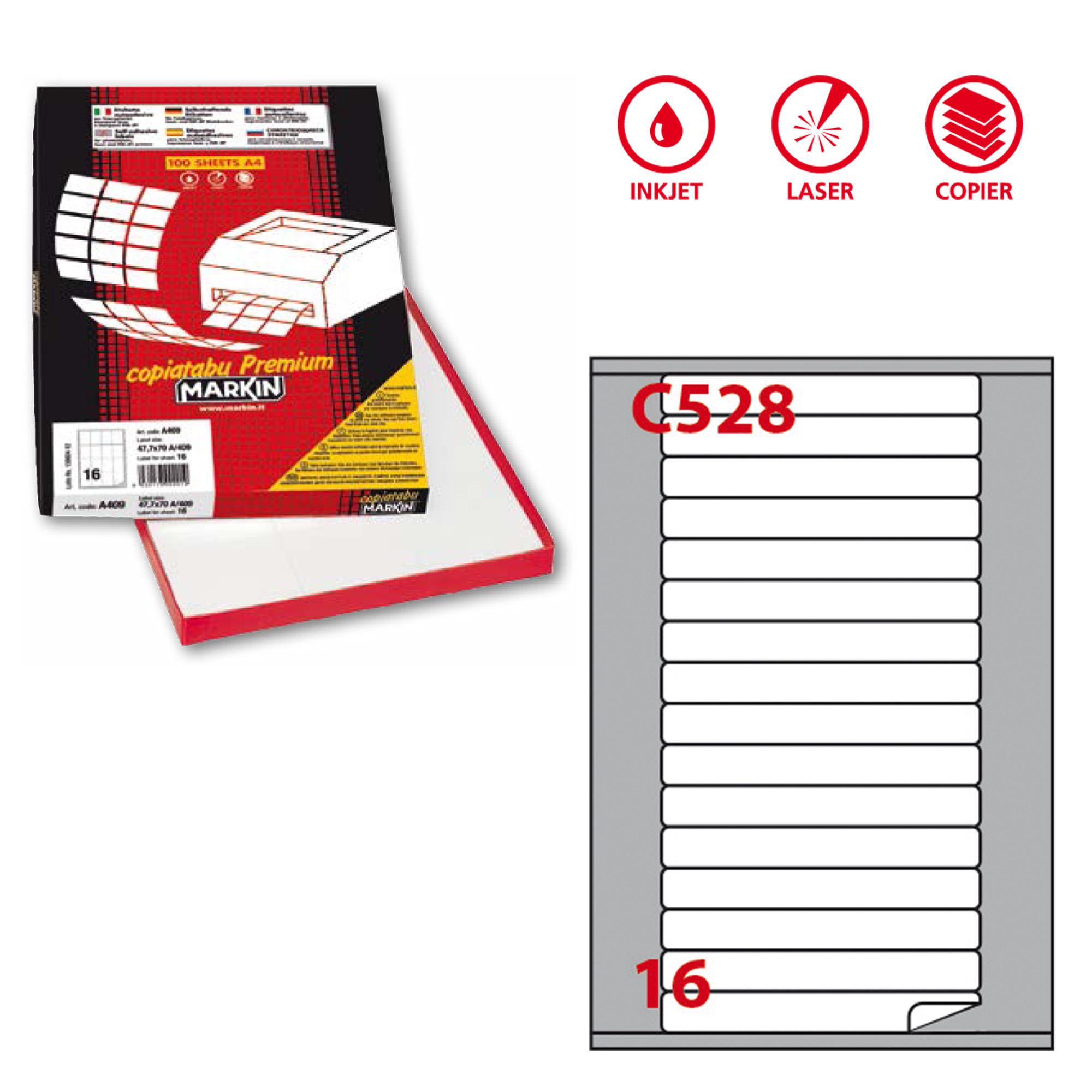 Etichette adesive C/528 - in carta - permanenti - 145 x 17 mm - 16 et/fg - 100 fogli - bianco - angoli tondi - Markin