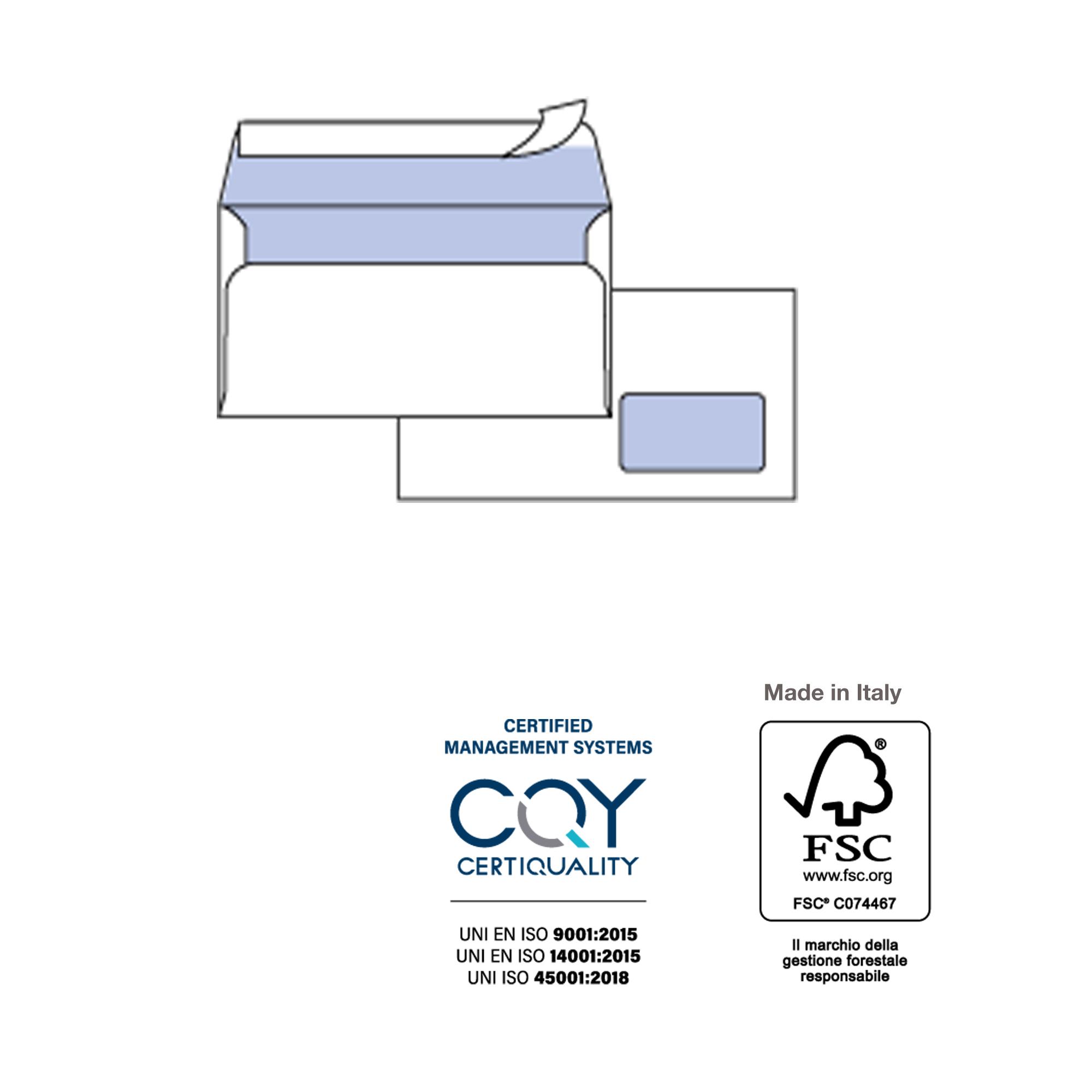 Busta SILVER90 STRIP FSC - bianca - internografata - con finestra - 110 x 230 mm - 90 gr - Pigna Envelopes - conf. 25 pezzi