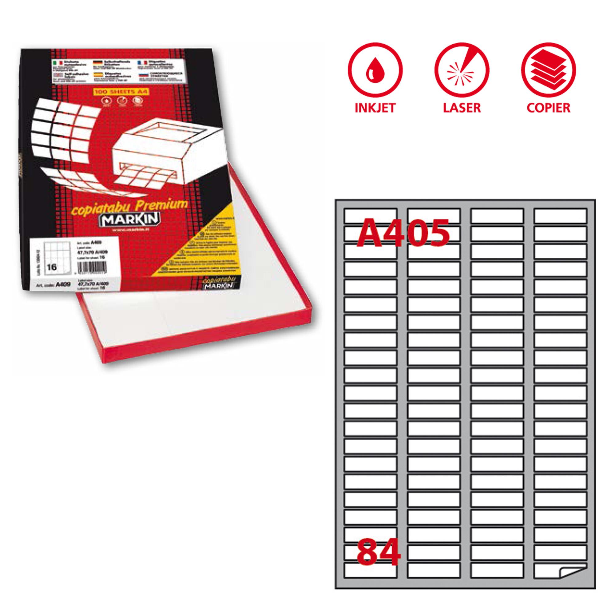 Etichette adesive A/405 - in carta - permanenti - 46 x 11,1 mm - 84 et/fg - 100 fogli - bianco - angoli tondi - Markin
