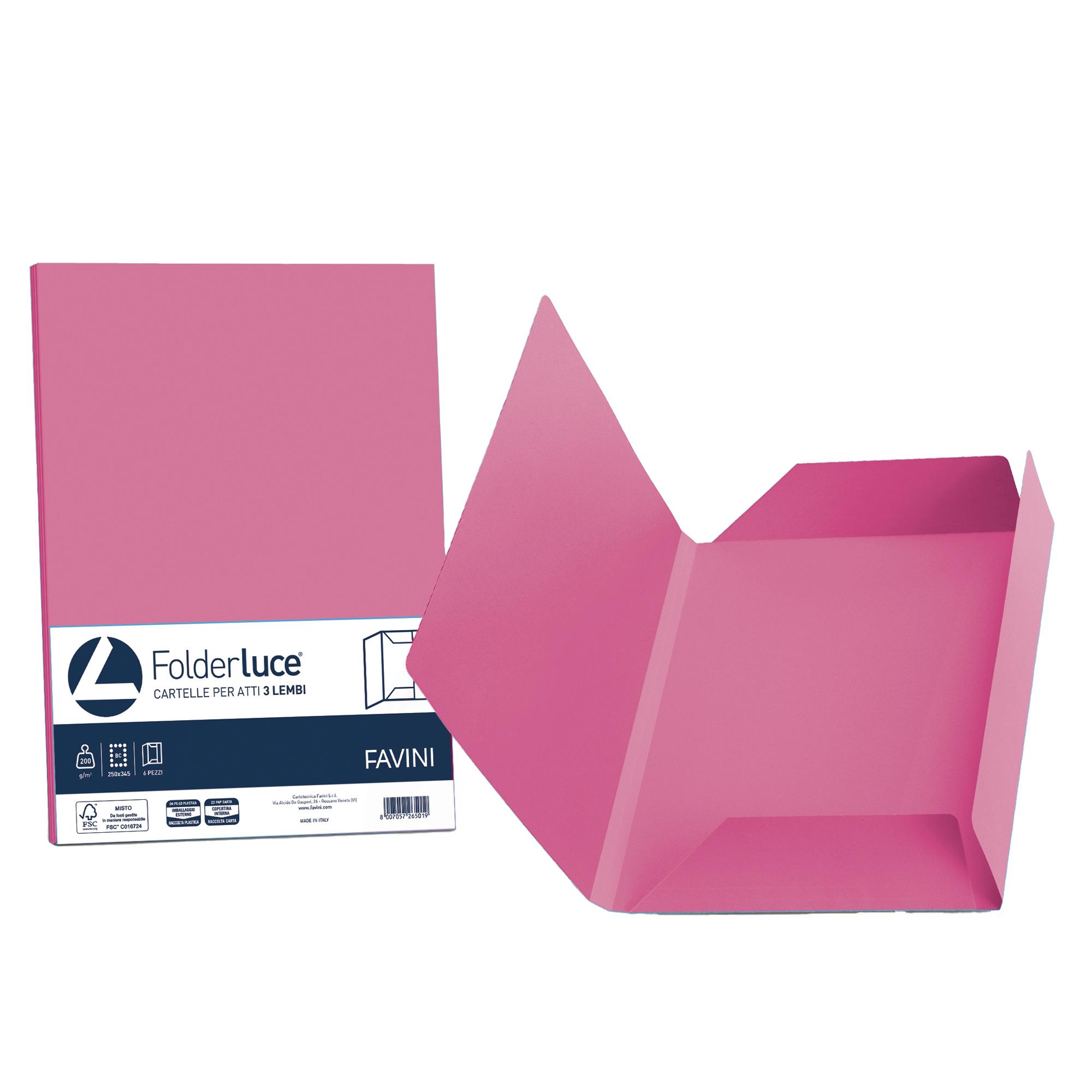 Cartellina 3 lembi Luce - 200 gr - A4 - cartoncino bristol - ciclamino - Favini - conf. 25 pezzi