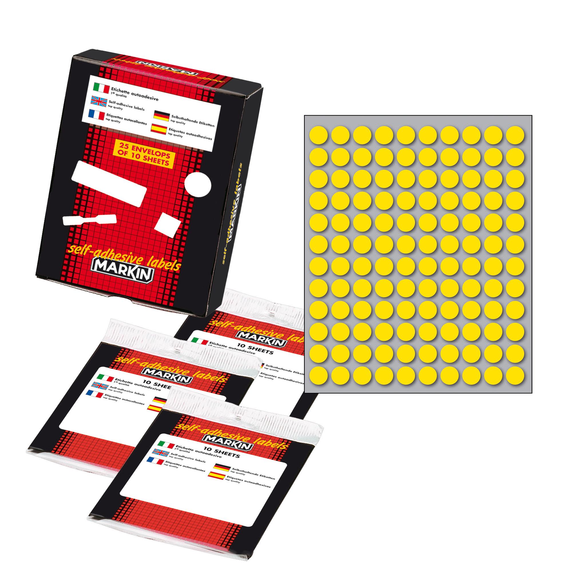 Etichette adesive tonde - in carta - permanenti - diametro 10 mm - 120 et/fg - 10 fogli - giallo - Markin