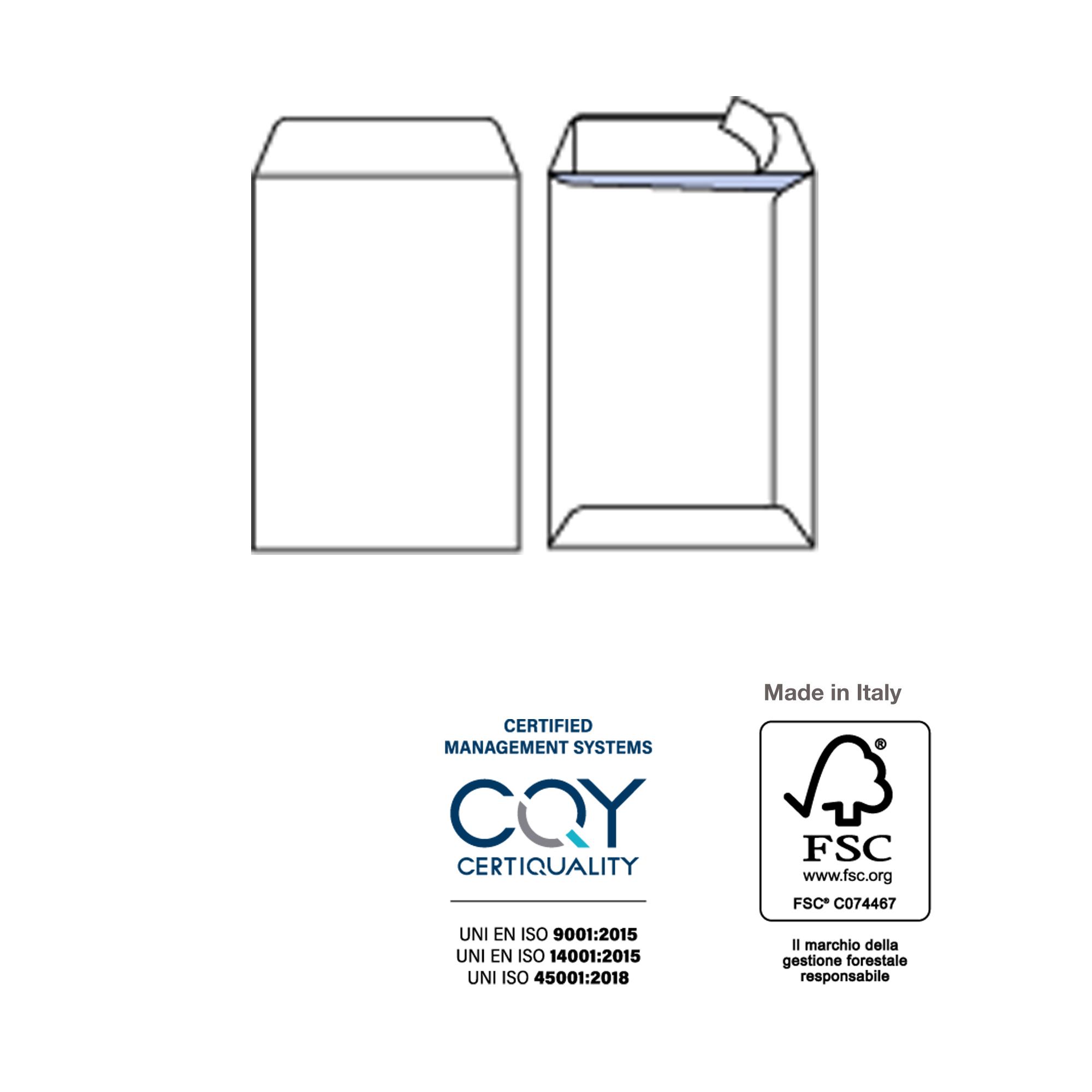 Busta a sacco Competitor FSC - strip adesivo - 16 x 23 cm - 80 gr - bianco - Pigna Envelopes - conf. 100 pezzi