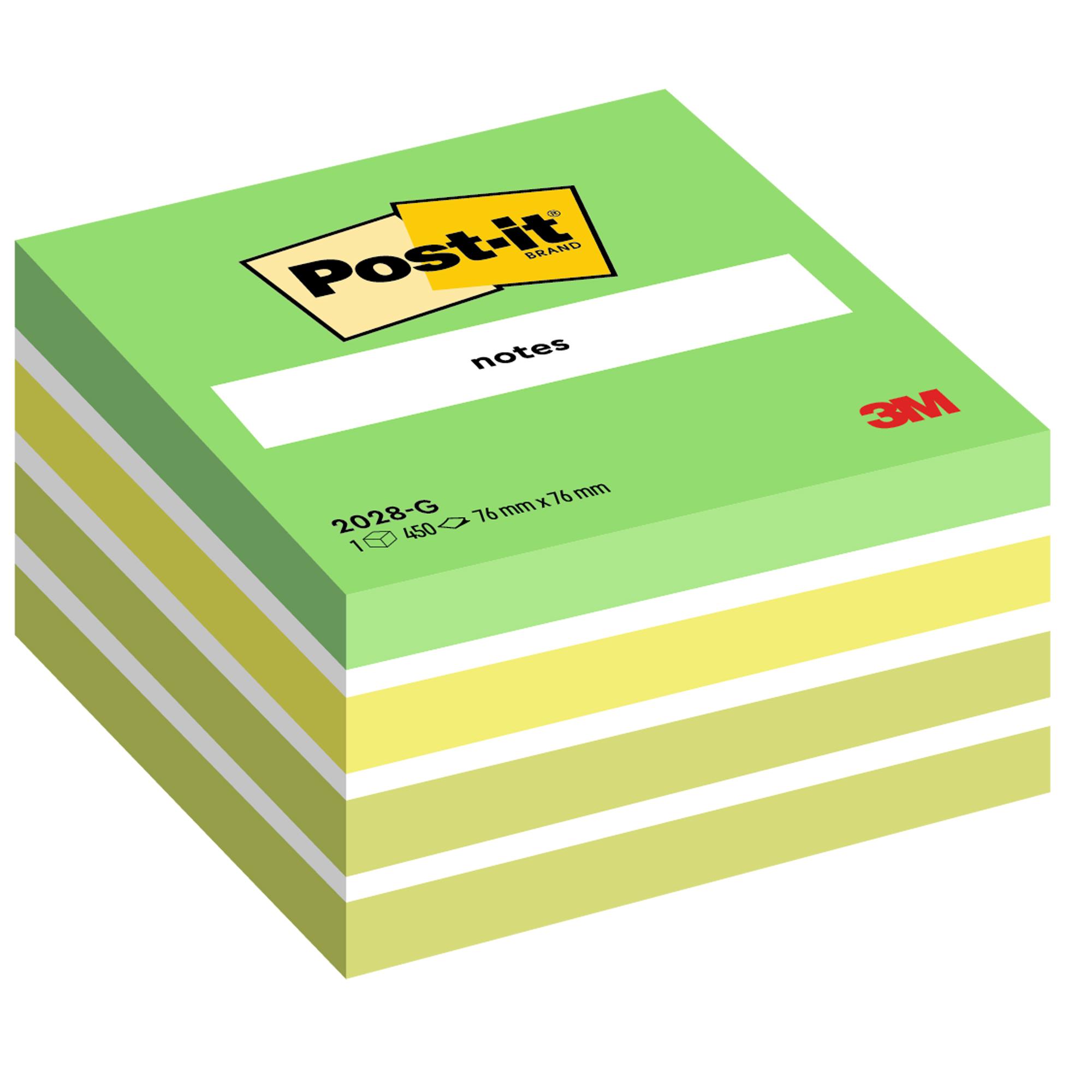 Cubi Post-it Pastello 2028-G - - 76x76 mm Fg. 450 colori verde pastello verde neon verde ultra (x2) bianco (x3) (Conf. 1)