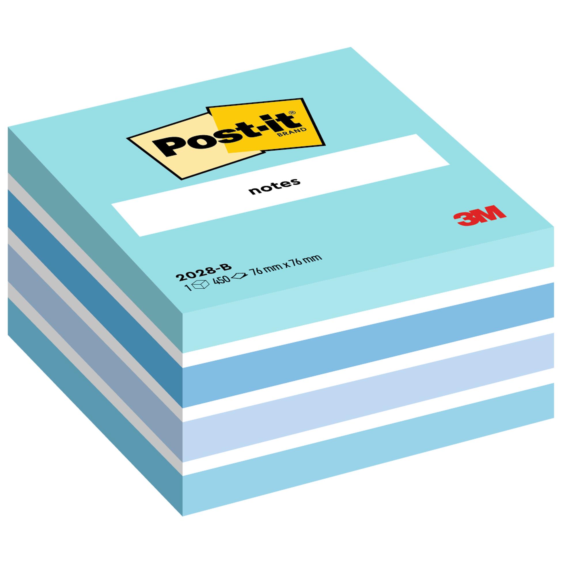 Cubi Post-it Pastello 2028-B - - 76x76 mm Fg. 450 azzurro pastello blu smeraldo blu cielo blu ultra bianco (x3) (Conf. 1)
