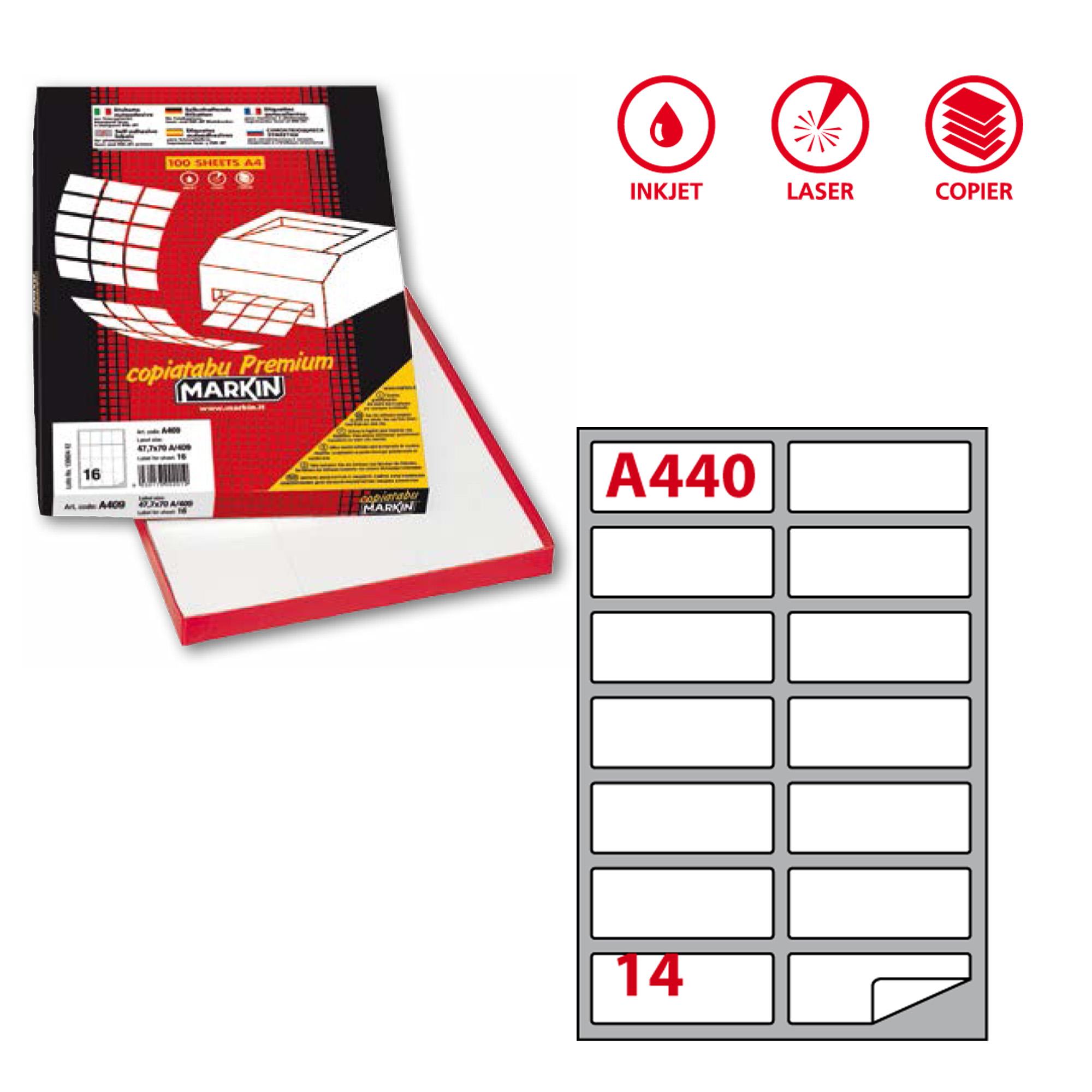 Etichette adesive A/440 - in carta - permanenti - 99,1 x 38,1 mm - 14 et/fg - 100 fogli - bianco - angoli tondi - Markin