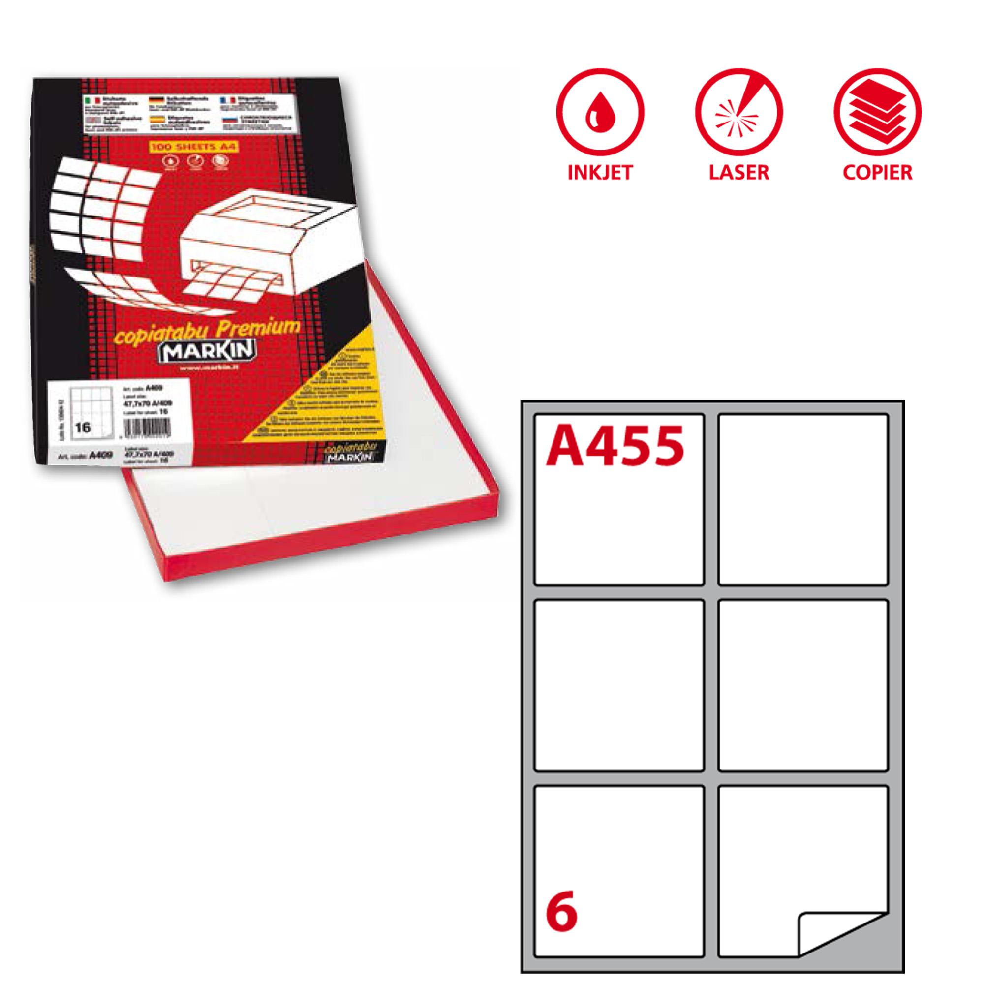 Etichette adesive A/455 - in carta - permanenti - 99,1 x 93,1 mm - 6 et/fg - 100 fogli - bianco - angoli tondi - Markin