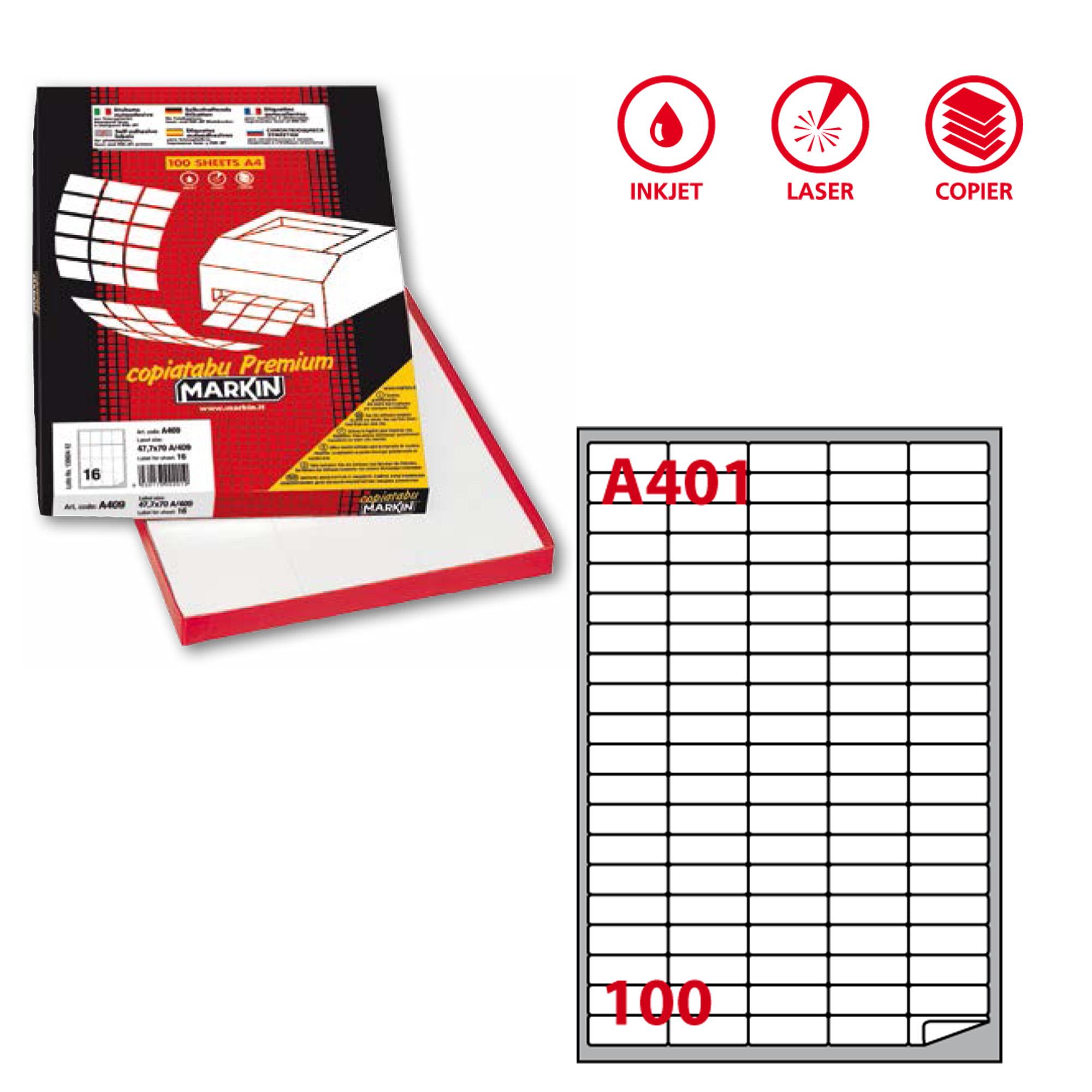 Etichette adesive A/401 - in carta - permanenti - 37 x 14 mm - 100 et/fg - 100 fogli - bianco - angoli tondi - Markin