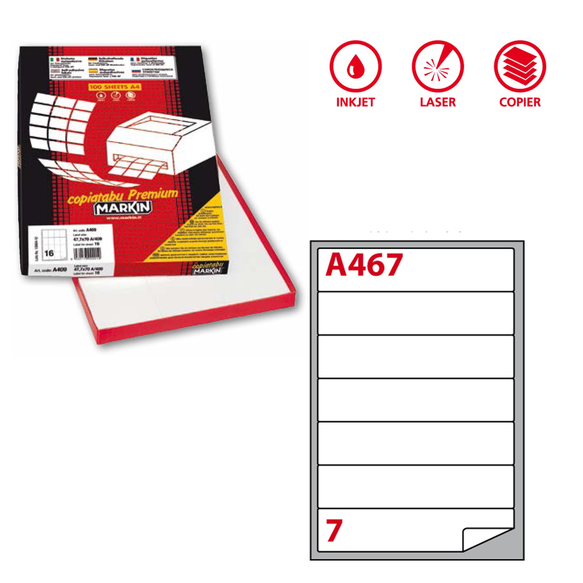 Etichette adesive A/467 - in carta - permanenti - 190 x 38 mm - 7 et/fg - 100 fogli - bianco - angoli tondi - Markin