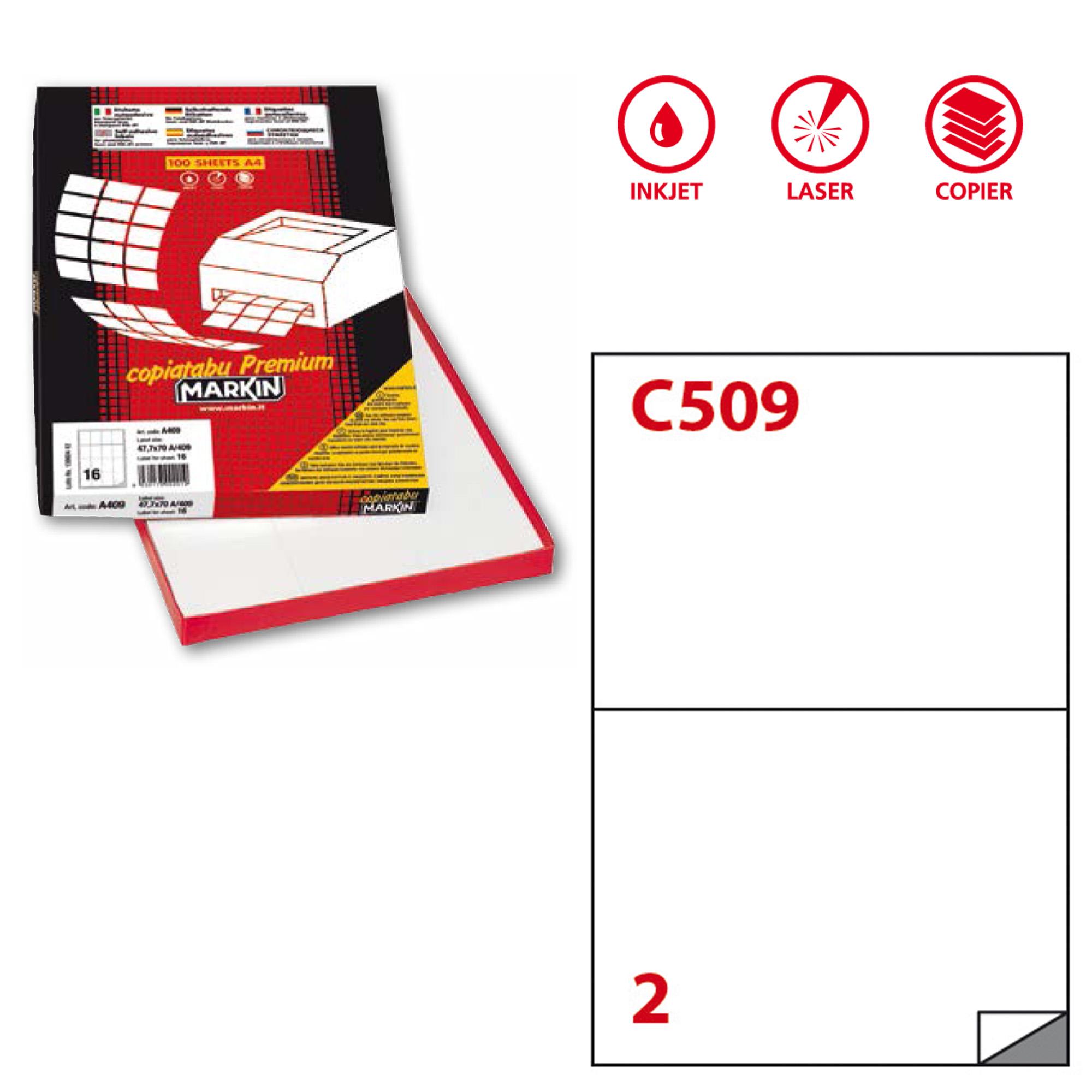 Etichette adesive C/509 - in carta - extra permanenti - 210 x 148,4 mm - 2 et/fg - 100 fogli - bianco - Markin